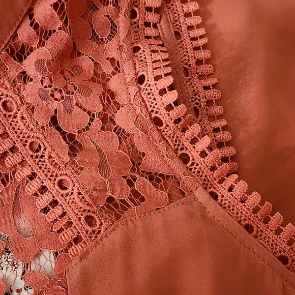 Self Esteem Sleeveless Lace Trim Mock Neck Top Size Large Canyon Clay - Picture 6 of 8